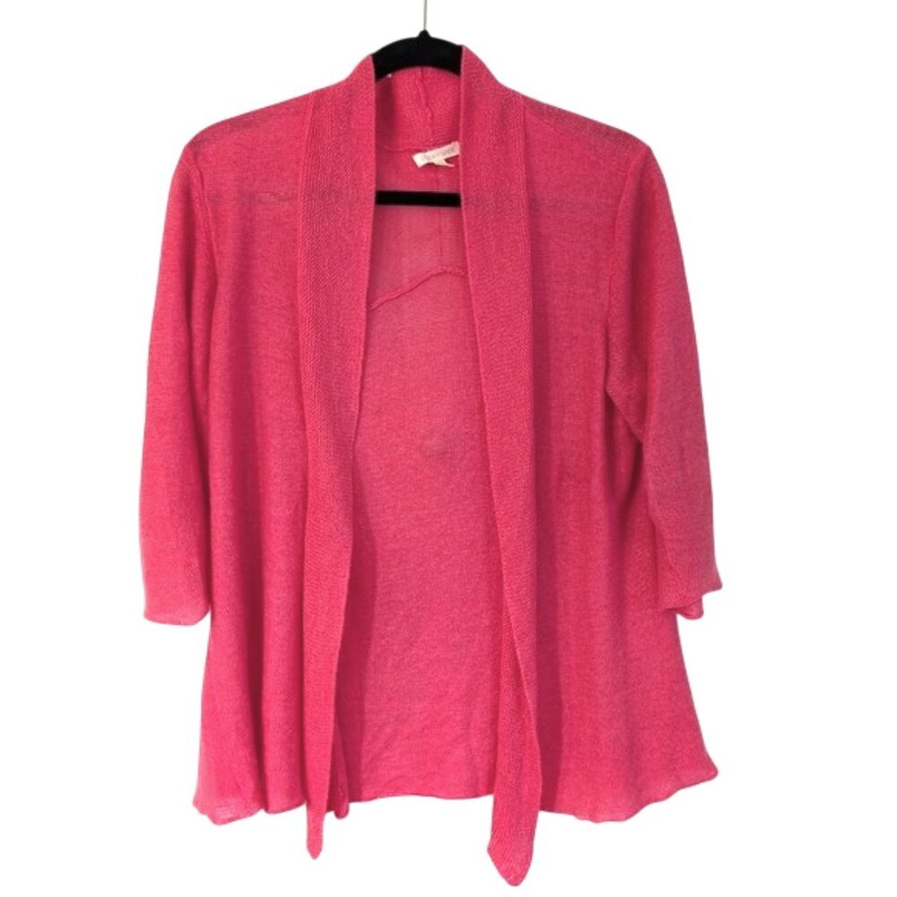 Eileen Fisher 100% Hemp Quiet Luxury Raspberry Pink Open-Front Cardigan Size M